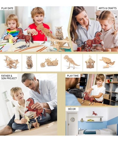 3D Puzzle Colorful Horse Wood Craft Construction Kit Fun Unique and Educational DIY Wooden Animal Toy Assemble Model Pre-Colo...