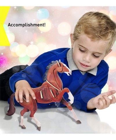 3D Puzzle Colorful Horse Wood Craft Construction Kit Fun Unique and Educational DIY Wooden Animal Toy Assemble Model Pre-Colo...