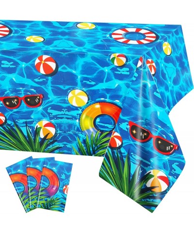 3 Pieces Summer Beach Tablecloths Pool Party Decorations Pool Party Table Covers Beach Ball Plastic Tablecloth Ocean Waves Ta...