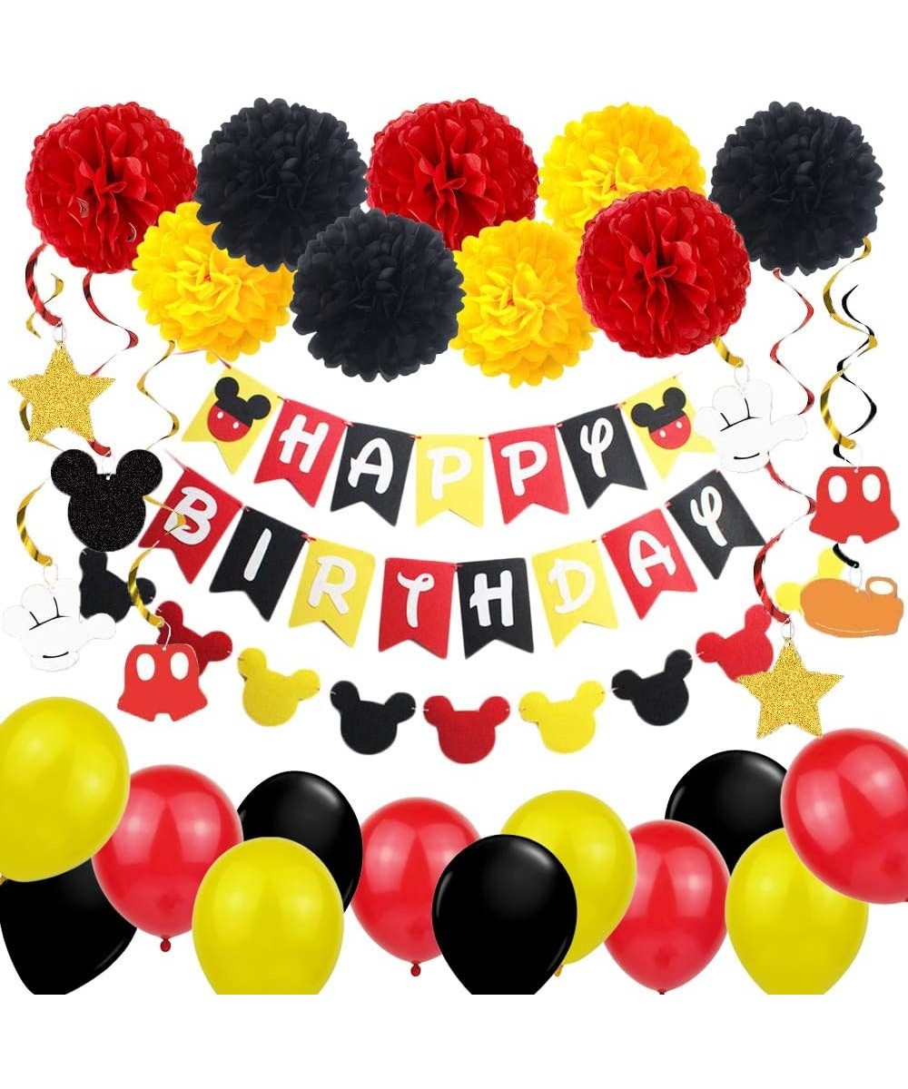 Mickey Birthday Party Decorations Happy Birthday Banner Pom Poms Flower Kits Black Red Yellow Balloons Garland for Mouse Them...