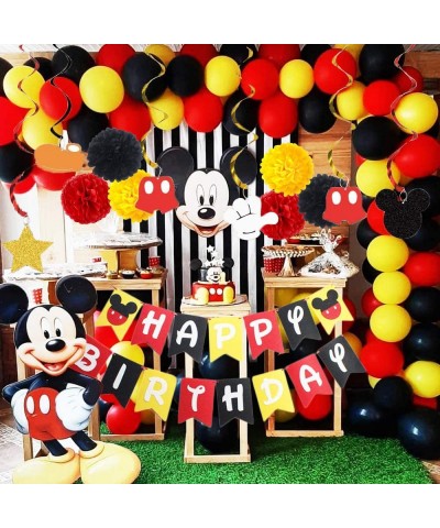 Mickey Birthday Party Decorations Happy Birthday Banner Pom Poms Flower Kits Black Red Yellow Balloons Garland for Mouse Them...