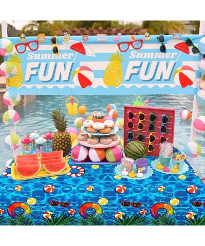 3 Pieces Summer Beach Tablecloths Pool Party Decorations Pool Party Table Covers Beach Ball Plastic Tablecloth Ocean Waves Ta...