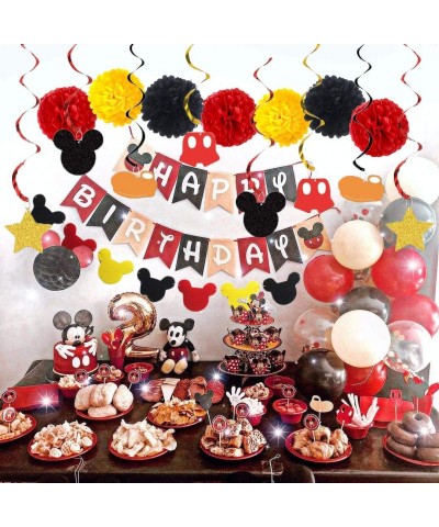 Mickey Birthday Party Decorations Happy Birthday Banner Pom Poms Flower Kits Black Red Yellow Balloons Garland for Mouse Them...