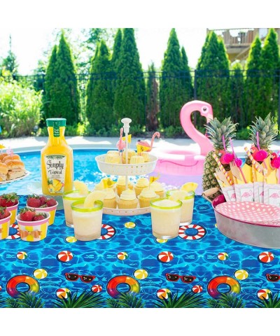 3 Pieces Summer Beach Tablecloths Pool Party Decorations Pool Party Table Covers Beach Ball Plastic Tablecloth Ocean Waves Ta...