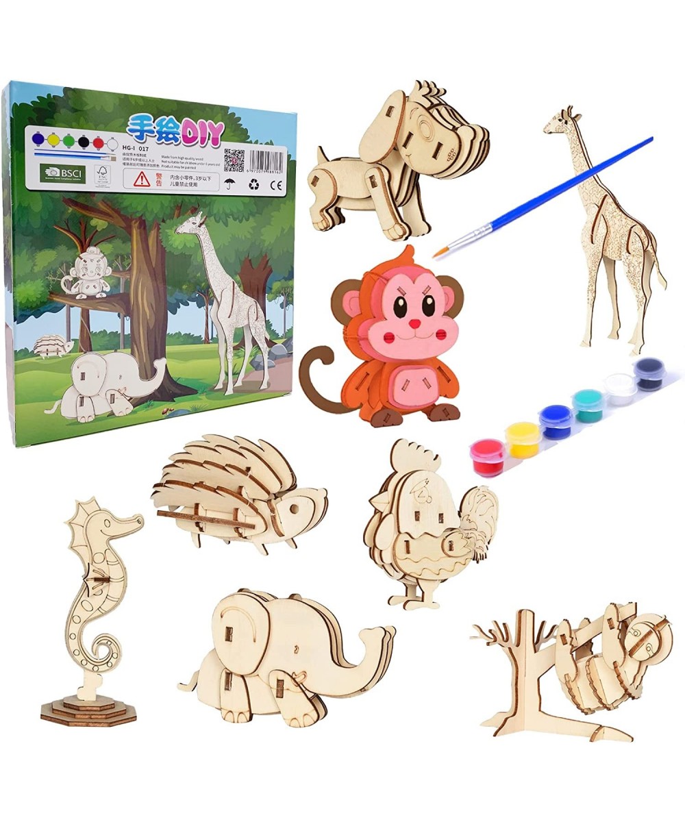 3D Wooden Animal Puzzles for Kids Wood Building Kits Including Puppy Liraffe Monkey Hedgehog Seahorse Elephant Rooster and Sl...