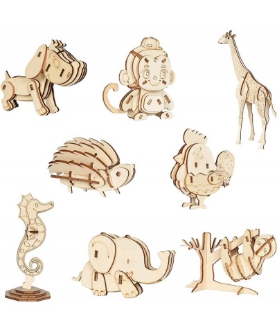 3D Wooden Animal Puzzles for Kids Wood Building Kits Including Puppy Liraffe Monkey Hedgehog Seahorse Elephant Rooster and Sl...