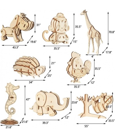 3D Wooden Animal Puzzles for Kids Wood Building Kits Including Puppy Liraffe Monkey Hedgehog Seahorse Elephant Rooster and Sl...