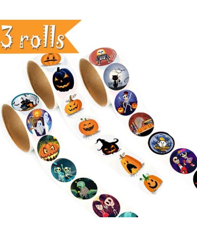 1200 Pieces Halloween Roll Stickers Party Pack 3 Rolls 1-3/5 Inch Pumpkin Bat Ghost Skull Specter Spider Web Stickers for Hal...