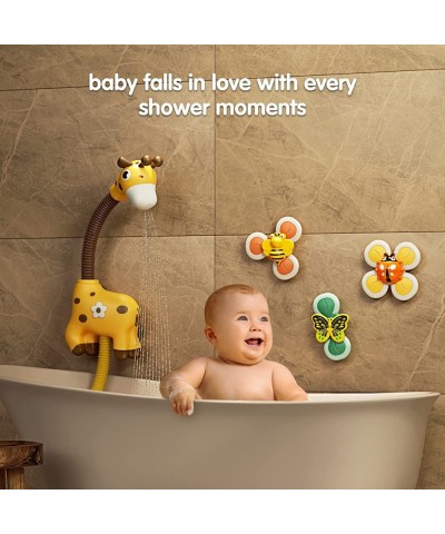 Baby Bath Toy with Shower Head and 3 Suction Spinner Toys Giraffe Water Spray Squirt Shower Faucet and Bathtub Water Pump Sum...