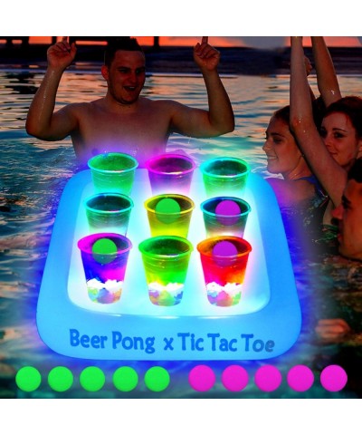 23x23 Inch Glowing Tic Tac Toe Pool Party Rack Floating Beverage Pong Rafts Swimming Pool Pong Game and Drink Holder Includes...