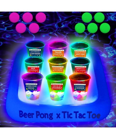 23x23 Inch Glowing Tic Tac Toe Pool Party Rack Floating Beverage Pong Rafts Swimming Pool Pong Game and Drink Holder Includes...