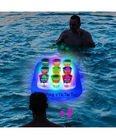 23x23 Inch Glowing Tic Tac Toe Pool Party Rack Floating Beverage Pong Rafts Swimming Pool Pong Game and Drink Holder Includes...