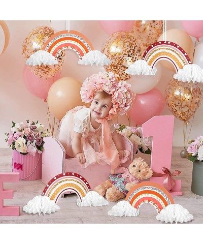 4 Pcs Boho Rainbow Cloud Honeycomb Paper Centerpiece Boho Rainbow Party Decorations No Crease Converting Rainbow $13.39 Kids'...