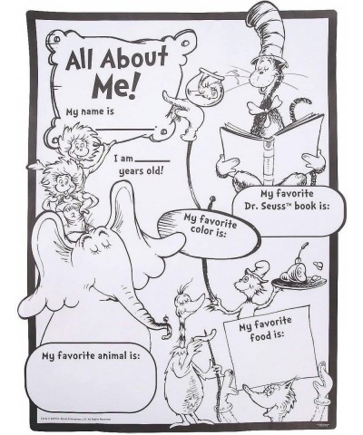 Dr Seuss Color Your Own All About Me Poster - 30 Pack - Teacher Supplies and Classroom Activities $40.82 Kids' Drawing & Writ...