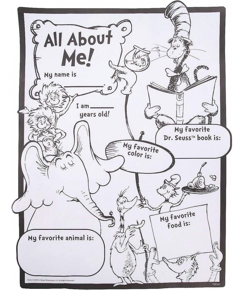 Dr Seuss Color Your Own All About Me Poster - 30 Pack - Teacher Supplies and Classroom Activities $40.82 Kids' Drawing & Writ...