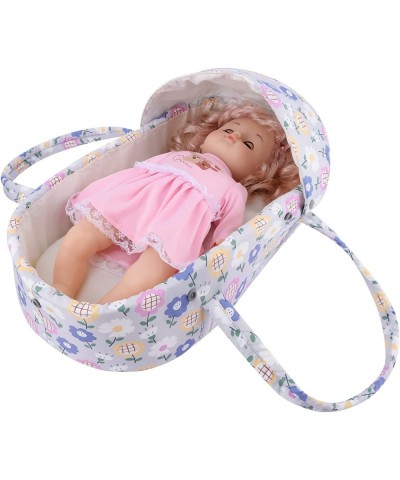 Baby Doll Bed Doll Bassinet Portable Carry Bed with Handles for Baby Dolls up to 15.3" Attached Mattress & Pillow (Grey Flowe...