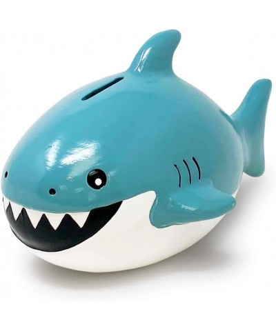 Isaac Jacobs Ceramic Shark Money Bank Fish Piggy Bank Ocean or Sea Themed Decoration Baby Shark Girls and Boys Room Décor Kid...