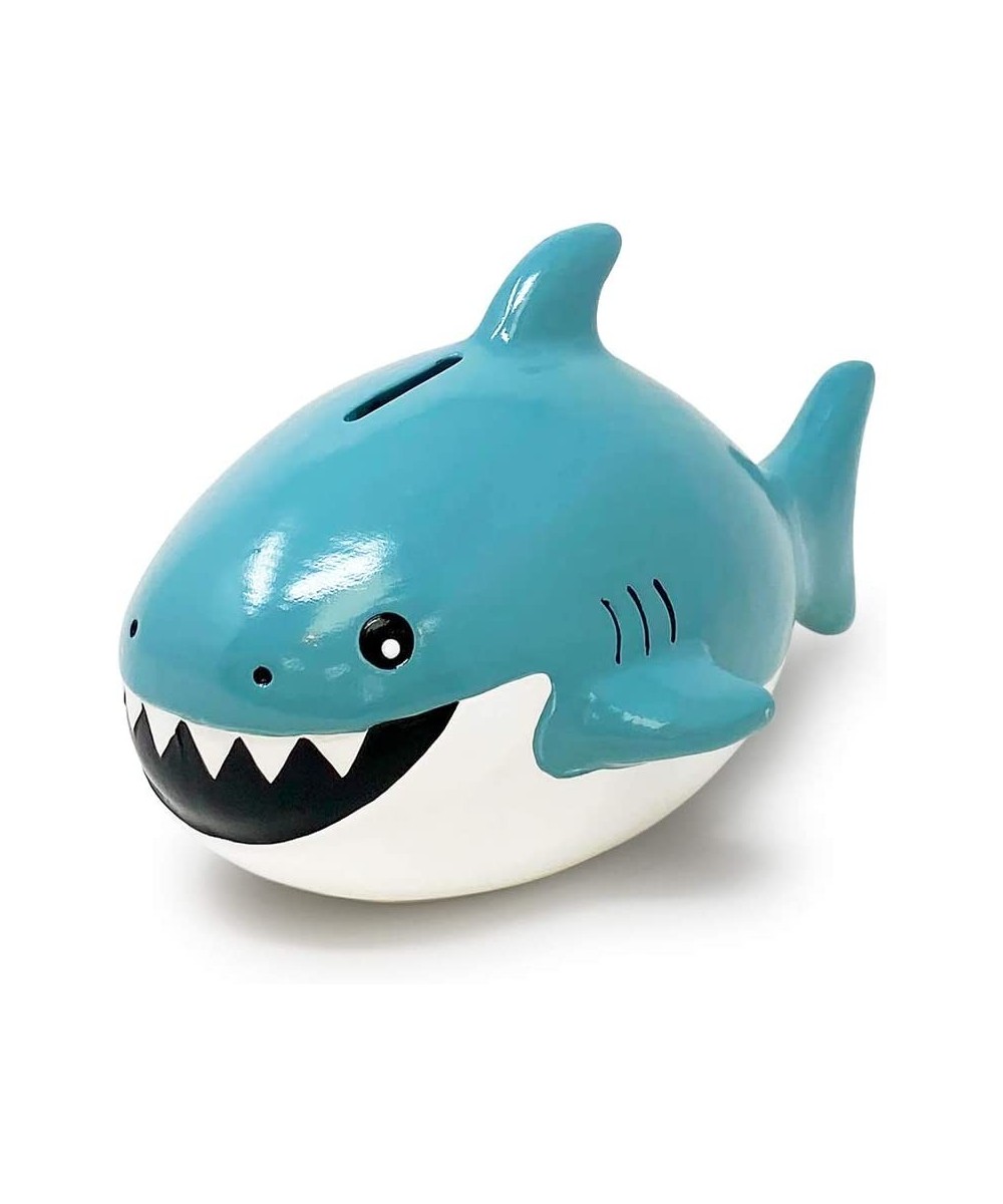 Isaac Jacobs Ceramic Shark Money Bank Fish Piggy Bank Ocean or Sea Themed Decoration Baby Shark Girls and Boys Room Décor Kid...