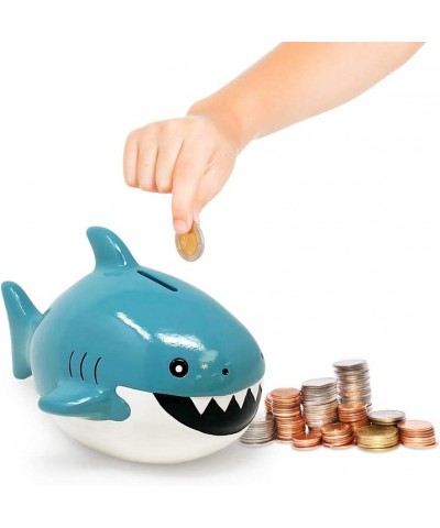 Isaac Jacobs Ceramic Shark Money Bank Fish Piggy Bank Ocean or Sea Themed Decoration Baby Shark Girls and Boys Room Décor Kid...