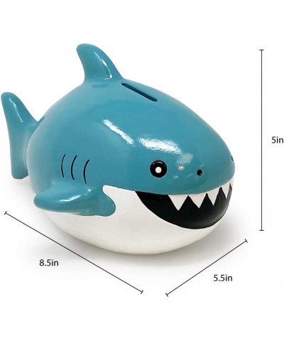 Isaac Jacobs Ceramic Shark Money Bank Fish Piggy Bank Ocean or Sea Themed Decoration Baby Shark Girls and Boys Room Décor Kid...