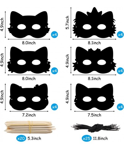 24Pcs Cats Rainbow DIY Scratch Masks Animal Scratch Paper Mask Art Set for Kids Birthday Party Favors Halloween Painting Craf...