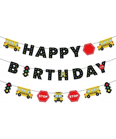 School Bus Happy Birthday Banner Wheels on the Bus Bday Party Garland for Kids Yellow Bus Birthday Party Decorations Back to ...