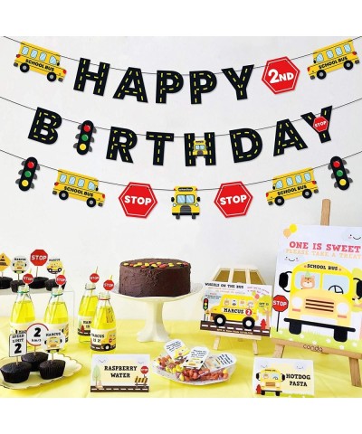 School Bus Happy Birthday Banner Wheels on the Bus Bday Party Garland for Kids Yellow Bus Birthday Party Decorations Back to ...