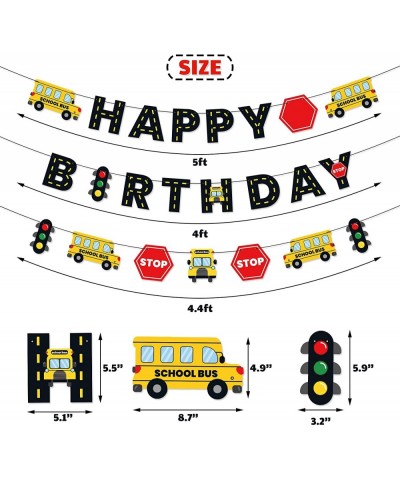 School Bus Happy Birthday Banner Wheels on the Bus Bday Party Garland for Kids Yellow Bus Birthday Party Decorations Back to ...