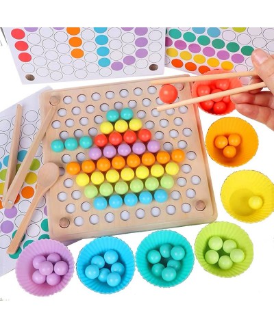 3 in 1 Toddler Board Games-Color Sorting Math Counting and Montessori Puzzle Jigsaw -Fine Motor Toys with Rainbow Beads Cups ...