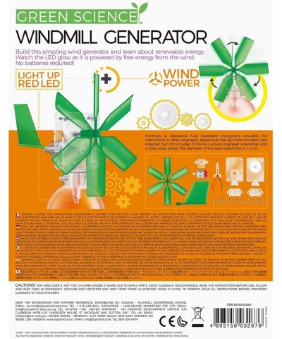 Toysmith Green Science Windmill Generator Kit DIY Science Kit With LED Lights For Boys & Girls Ages 8+ (Packaging May Vary) $...