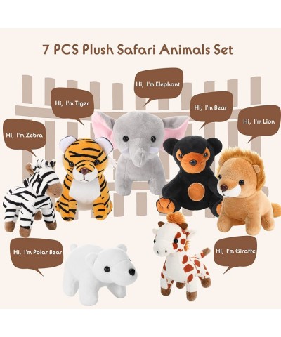 7 Pieces Plush Safari Animals 4.72 Inches Jungle Stuffed Animal Set Includes Plush Giraffe Tiger Lion Bear Elephant Zebra for...