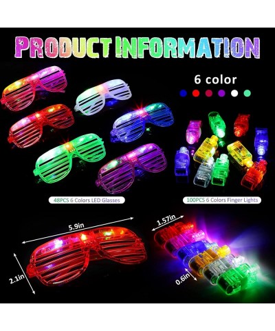 48 Pcs LED Light up Glasses 100 Pcs LED Finger Lights 6 Colors Glowing Sunglasses and Finger Rings Lights Glow in The Dark Pa...