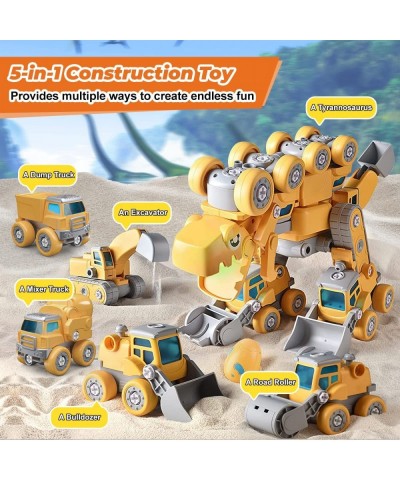 Construction Truck Toys 5-in-1 Take Apart Dinosaur Toys Gifts for 4 5+ Year Old Boys Transform Vehicles Set with Dinosaur Egg...