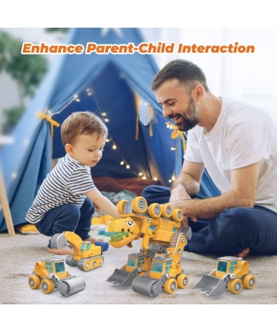 Construction Truck Toys 5-in-1 Take Apart Dinosaur Toys Gifts for 4 5+ Year Old Boys Transform Vehicles Set with Dinosaur Egg...