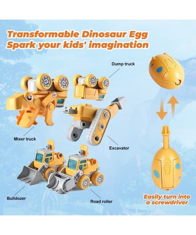 Construction Truck Toys 5-in-1 Take Apart Dinosaur Toys Gifts for 4 5+ Year Old Boys Transform Vehicles Set with Dinosaur Egg...