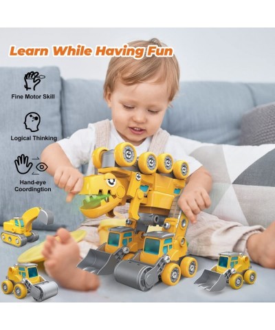 Construction Truck Toys 5-in-1 Take Apart Dinosaur Toys Gifts for 4 5+ Year Old Boys Transform Vehicles Set with Dinosaur Egg...