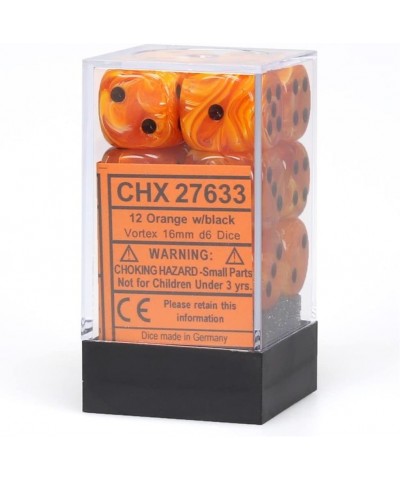 DND Dice Set-D&D Dice-16mm Vortex Orange and Black Plastic Polyhedral Dice Set-Dungeons and Dragons Dice Includes 12 Dice – D...