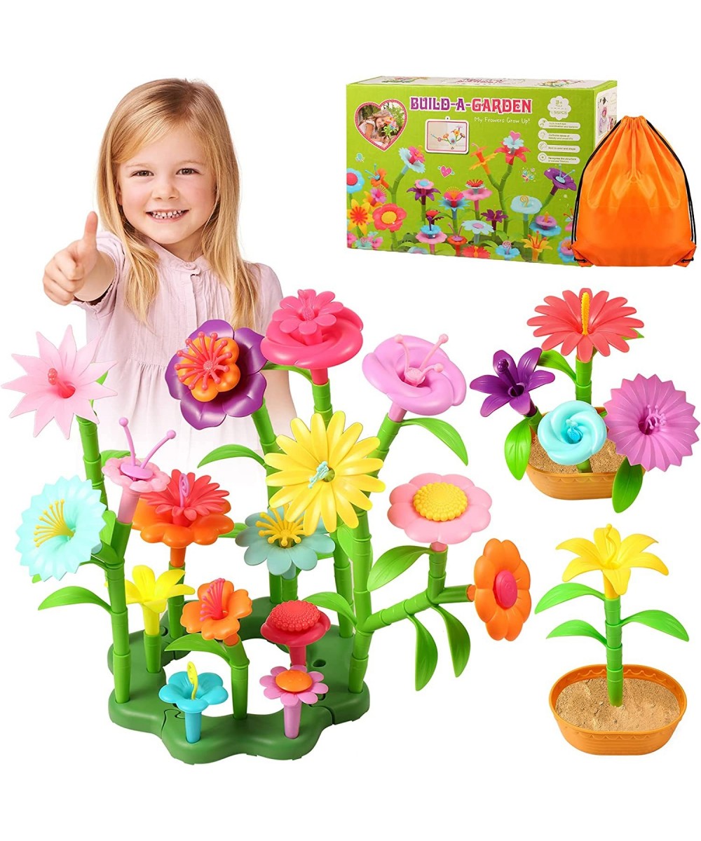 Upgraded Flower Garden Plant Building Toys Kit for Kids BPA Free 136 PCS Set with Forked Stalks and Carrying Bag DIY STEM Edu...