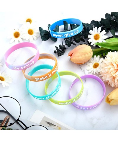 48 Pieces Inspirational Rubber Bracelets Colored Inspirational Wristbands for Kids Students Party Supplies $23.58 Kids' Dress...