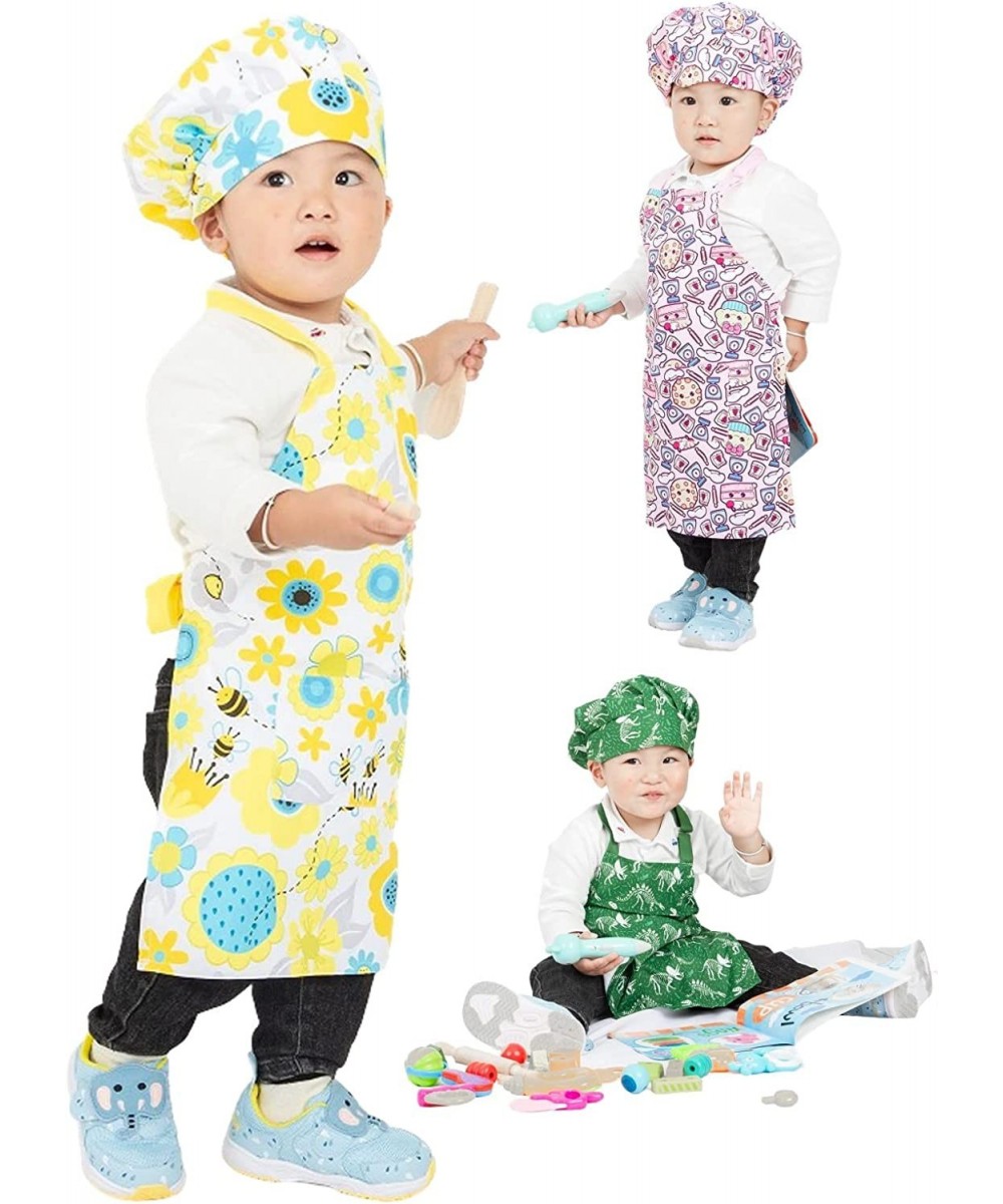 Yellow Small Kids Child Apron Chef Hat Set for 3 to 6 Year Old Girls Boys for Baking Kitchen Arts Craft Pretend Play Adjustab...