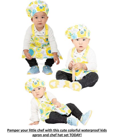 Yellow Small Kids Child Apron Chef Hat Set for 3 to 6 Year Old Girls Boys for Baking Kitchen Arts Craft Pretend Play Adjustab...