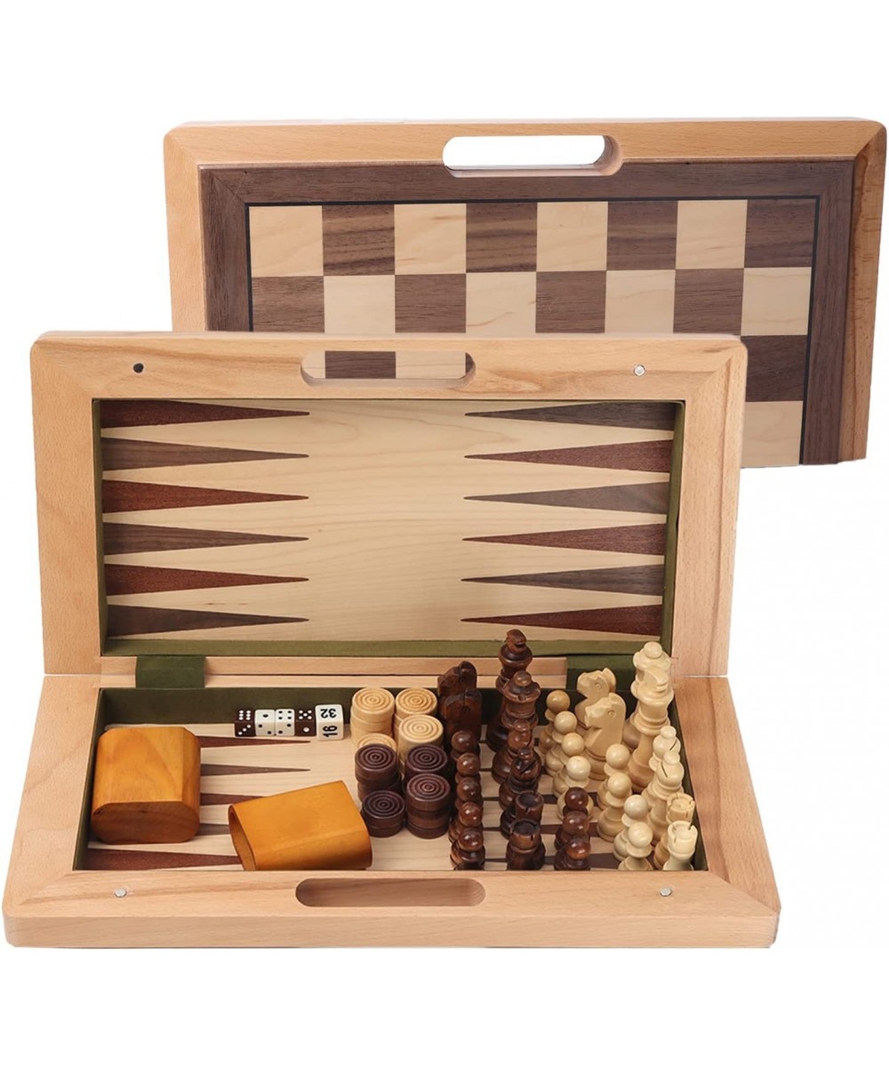 GSE 16" Deluxe 3-in-1 Wooden Folding Chess Checker and Backgammon Board Game Combo Set Portable Travel Chess Checker Backgamm...