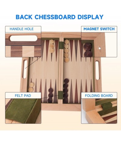 GSE 16" Deluxe 3-in-1 Wooden Folding Chess Checker and Backgammon Board Game Combo Set Portable Travel Chess Checker Backgamm...