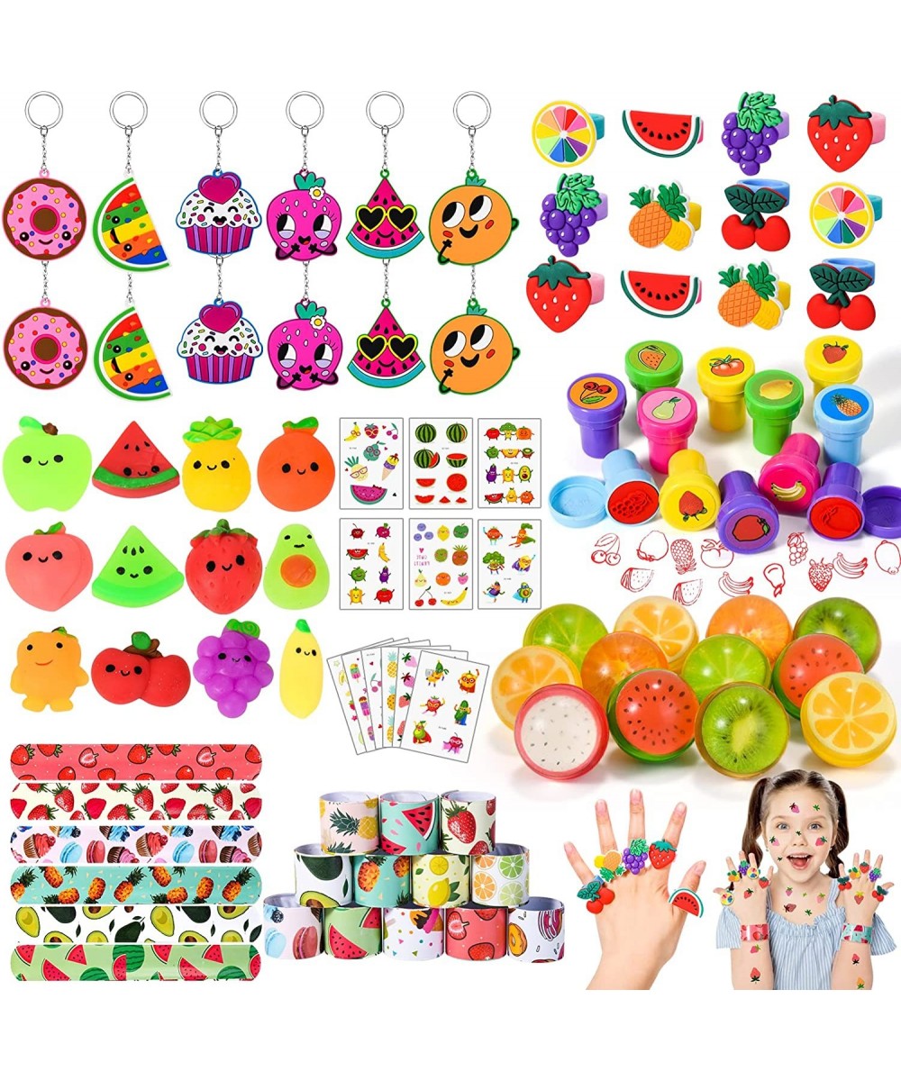 84Pcs Fruits Party Favors Kid Birthday Supplies Squeeze Bouncy Ball Ring Keychain Slap Bracelet Tattoo Mini Toy Gift Watermel...