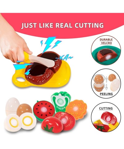 Cutting Play Food Toy for Kids Kitchen Pretend Pizza Fruits & Vegetables Accessories with Storage Basket Plastic Dishes & Kni...