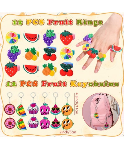 84Pcs Fruits Party Favors Kid Birthday Supplies Squeeze Bouncy Ball Ring Keychain Slap Bracelet Tattoo Mini Toy Gift Watermel...