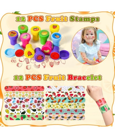 84Pcs Fruits Party Favors Kid Birthday Supplies Squeeze Bouncy Ball Ring Keychain Slap Bracelet Tattoo Mini Toy Gift Watermel...