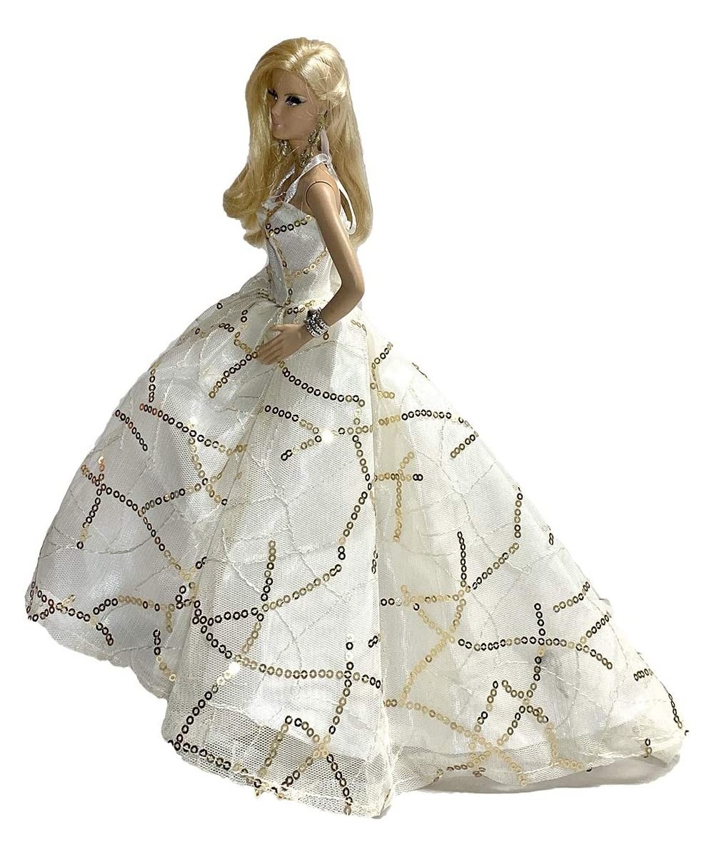 Princess Chapel Train Tulle Wedding Dress with Golden Sequins for 11.5 inches Dolls $21.94 Doll Accessories