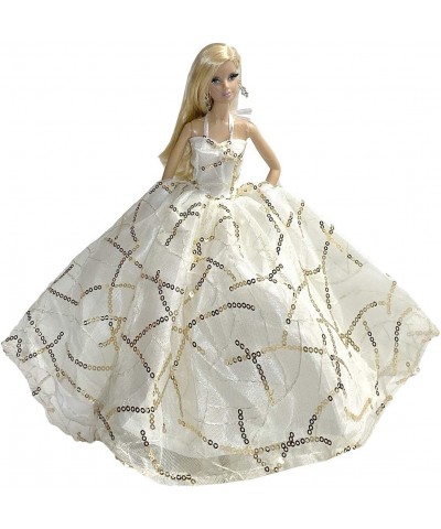 Princess Chapel Train Tulle Wedding Dress with Golden Sequins for 11.5 inches Dolls $21.94 Doll Accessories