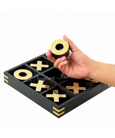 10" Large Elegant Premium Black Tic Tac Toe Board Game for Adults & Kids | Wooden Puzzle Game | Coffee Table Wooden Decor & G...